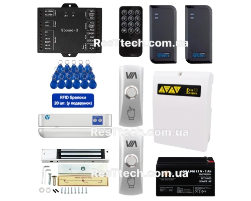 Комплект контролю доступу RFID / NFC на 2 двері з ДБЖ GEL АКБ
